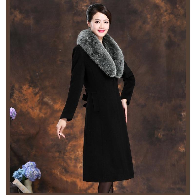 Autumn and Winter New Product Thickened Woolen Women's Coat Long Quality Fur Collar Coat Wish Fur Collar