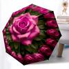 1pc Sturdy 8-Bone Auto Umbrella, Valentine's Day Pink Rose Umbrella, Digital Printed, Foldable Umbrella for On-the-Go Outdoor Use