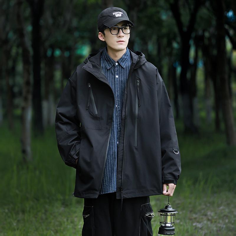 Jacket Spring and Autumn Outdoor Casual Loose Solid Color Tooling Multi-bag Jacket Top Jacket