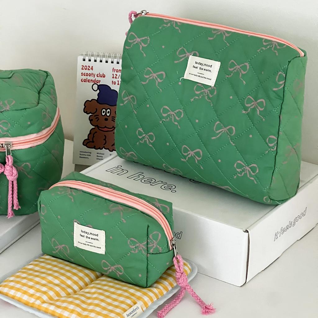 Green Fruit Bow Cosmetic Bag High Value Travel Cosmetics Portable Contrasting Color Portable Storage Bag Wash Bag