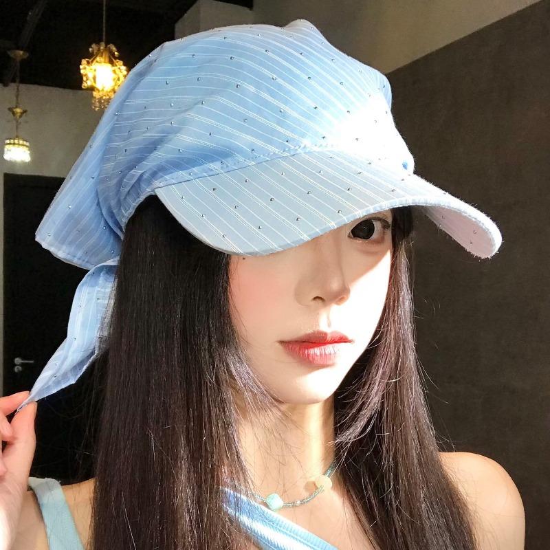 Japanese Rhinestone Stripe Design Strappy Triangle Headband Hat Women's Spring and Summer Fashion Y2k Street Shade Baseball Cap