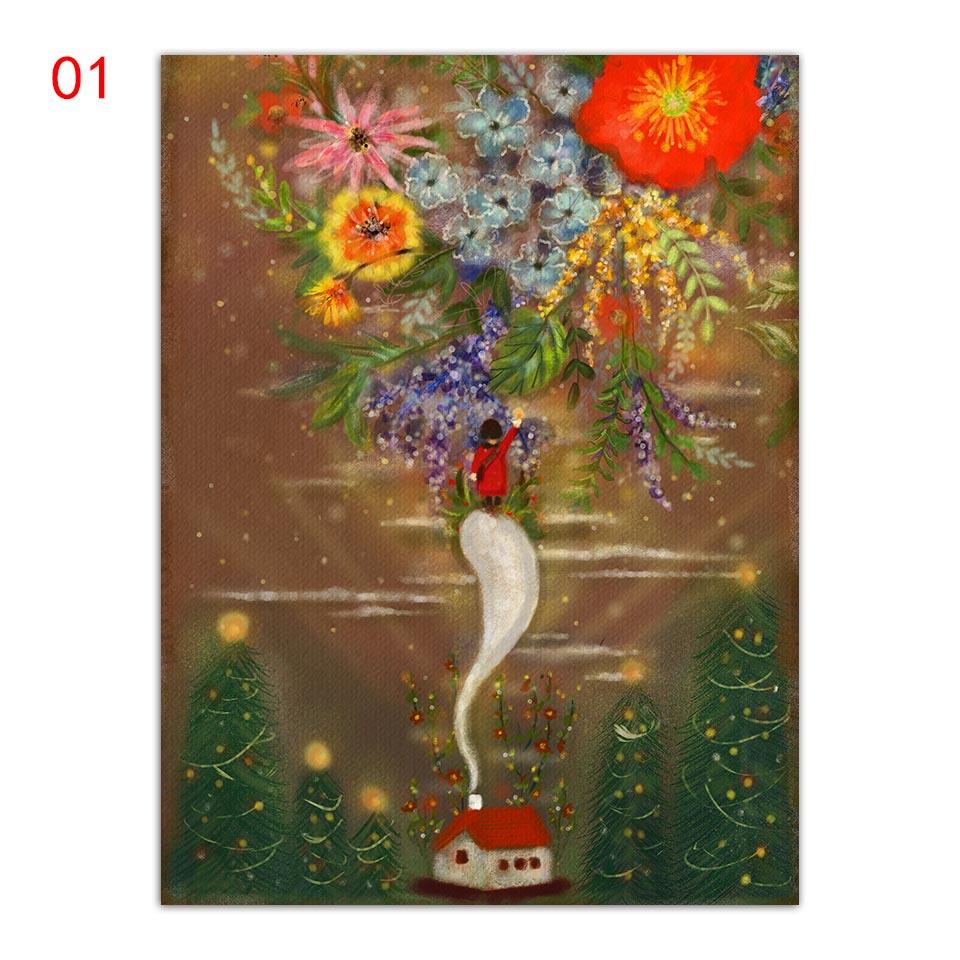 

Абстрактная новогодняя елка и цветочная композиция маслом в скандинавском стиле настенная живопись на холсте современный декор для гостиной картина без рамки 21*30cm No Frame