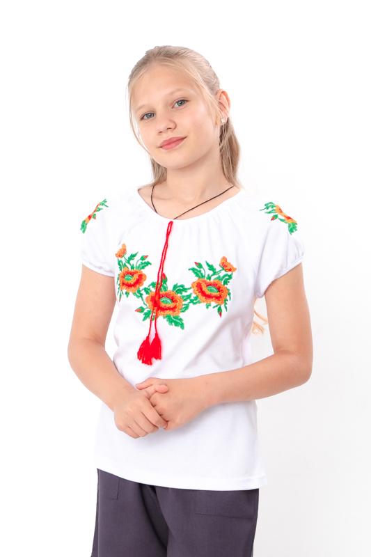 Ukrainsk Vyshyvanka för flickor – Vit interlock & Färgglad brodyr, Sommar, 6111-038-22 HC