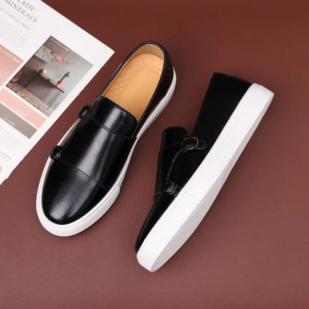 Men's Casual Leather Shoes Men Classic British Style Monk Loafers Mens Slip-on Outdoor Flats Driving Shoes Botas Para Hombre