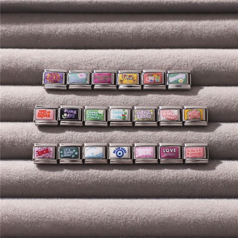 New Art Design Colorful Word Eyes Flower Luck Italian Charm Links Fit 9MM Stainless Steel Bracelet Women DIY Making Jewelry Gift