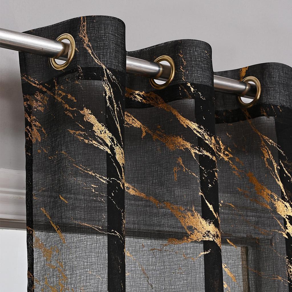 2025Gold Stamping Marble Pattern Stone Window Screen Perforated Curtain Semi-Blackout Curtain Sheer Curtain