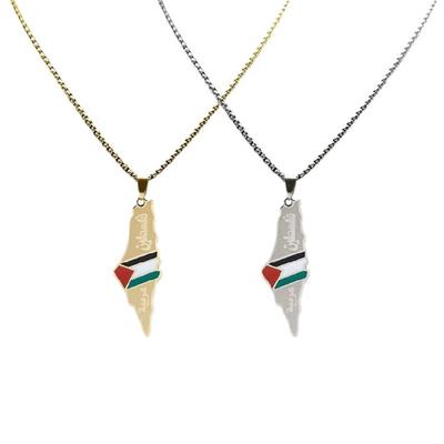 Collane d'Oro/Argento Collana di Mappa della Palestina alla Moda Collana in Acciaio Inossidabile