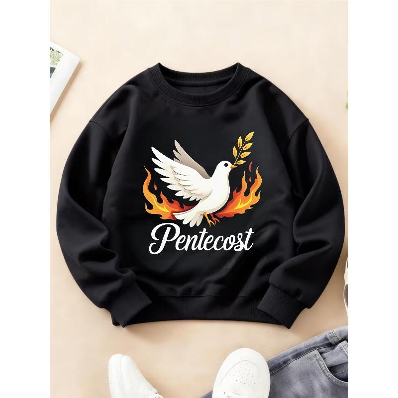 Kids Crewneck Long Sleeve Sweatshirt, Pentecost Flame Dove Print Top for Girls Autumn Winter 110