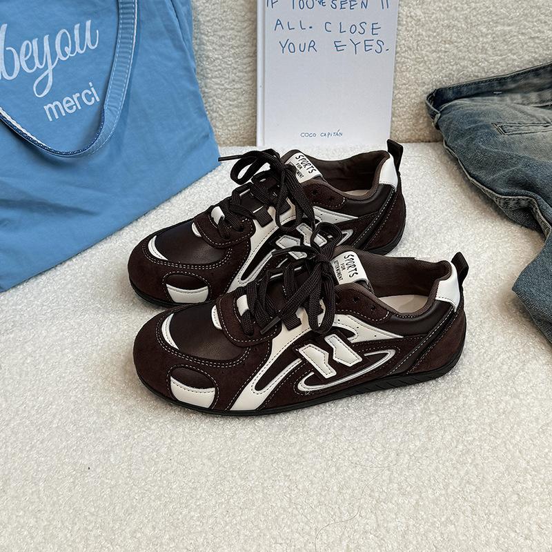 Piaohong Versatile Retro Style Color Matching Splicing Flat-bottomed German Training Shoes Women's 2025 Autumn and Winter New Versatile Striped Sneak