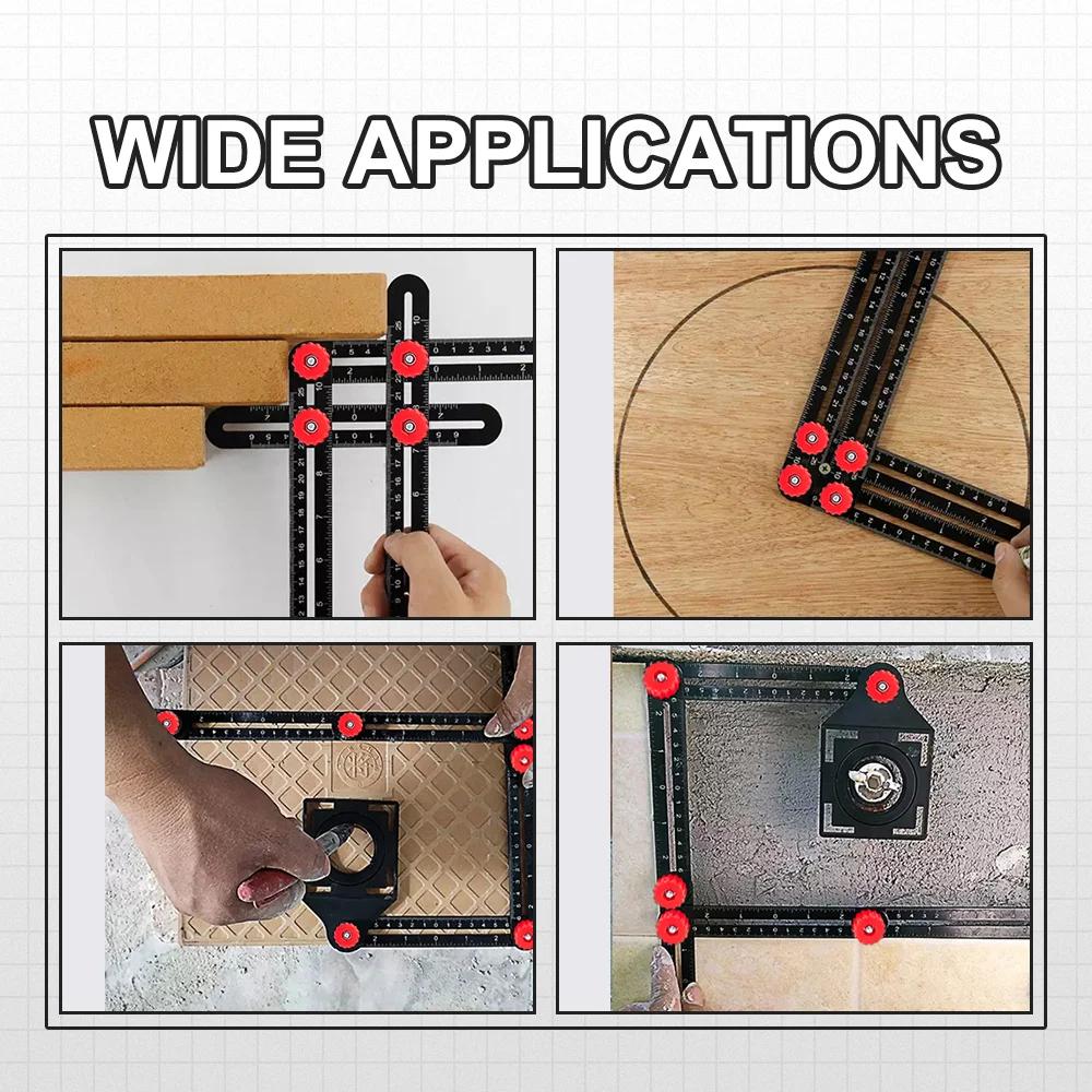 1PCS Aluminum Alloy Multi-Angle Measuring Ruler – Folding Ruler with Hole Locator for Woodworking, Tile & Construction