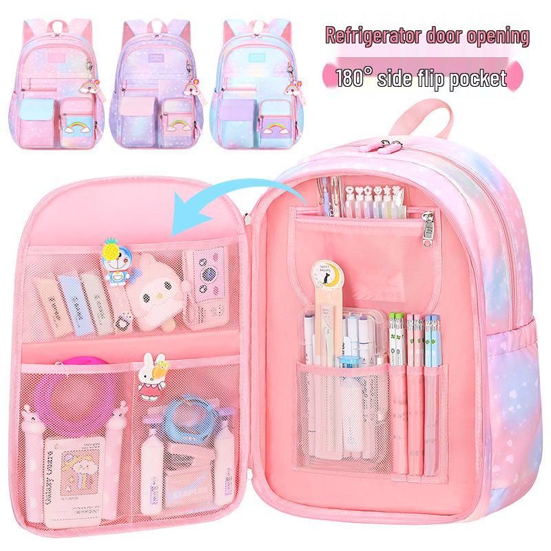 Primary School Rainbow Backpack for Girls - Cute, Large Capacity, Side-Opening