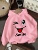 Kids Sweet Smile Face Hoodie Funny Wink Cartoon Print Pullover Autumn Winter Fleece Warm Casual Children Hooded Sweatshirt