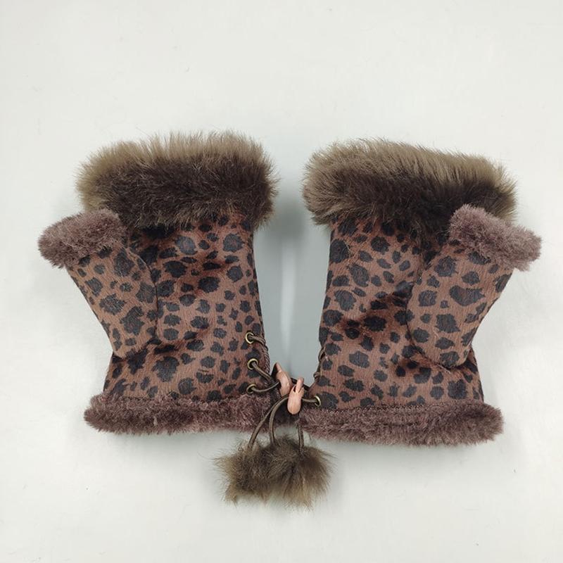 Half Finger Gloves Faux Rabbit Fur Gloves Fleece Lined Warm Gloves Solid Color Winter Thick Gloves Fingerless Mittens