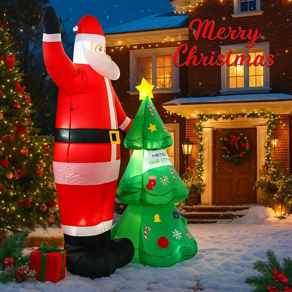 8.2FT Christmas Inflatable Toys Santa Claus Tree Supplies Home Ornament Festive Holiday Gift LED Lights Xmas Yard Decorations