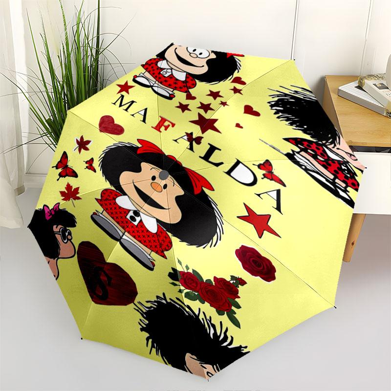 1 PC Automatic Folding Umbrella - Mafalda Pattern Portable Foldable Design With 8 Ribs Christmas Birthday Gifts