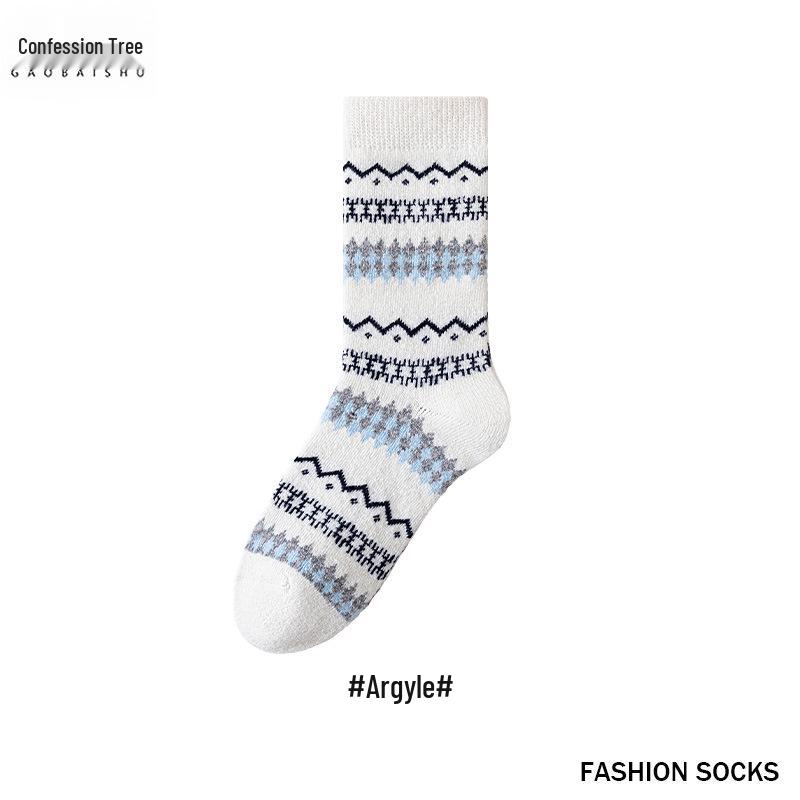 

Женские шерстяные носки до середины икры с узором Fair Isle, сердечком щенка - Толстые и теплые для осени/зимы One Size