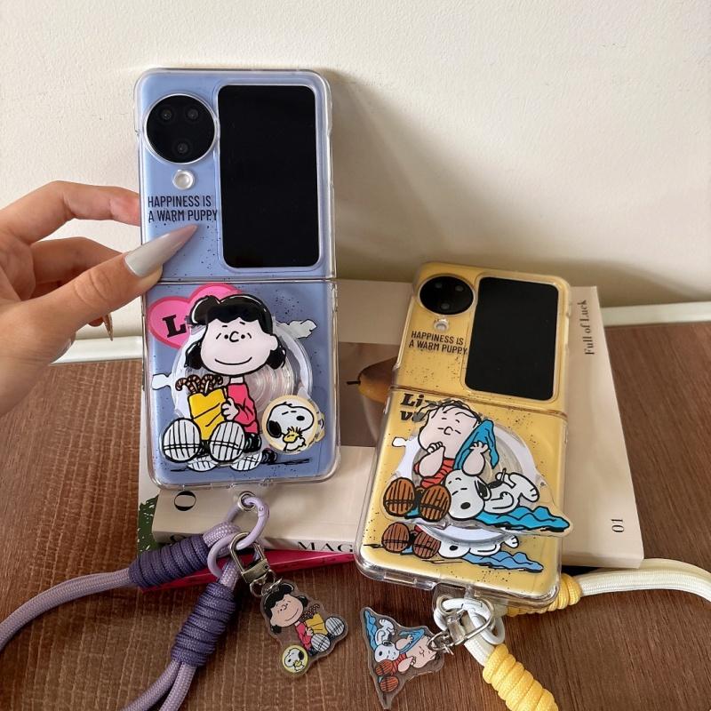 Luxury Cute splash-ink Funny Snoopy Folding Magsafe Wireless Charge Phone Case For OPPO Find N3Flip N2Flip Magnetic Holder
