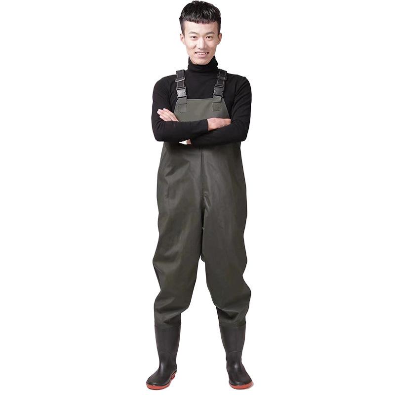 Green PVC Fishing Waders with Pockets