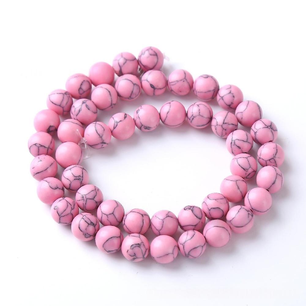 Απαλό Ροζ Τιρκουάζ Πέτρα Φυσικές Στρογγυλές Χάντρες 15" Κλωστή Λείες Χάντρες Αποστάτες 4/6/8/10/12mm για Κατασκευή Κοσμημάτων DIY Βραχιόλια Αξεσουάρ