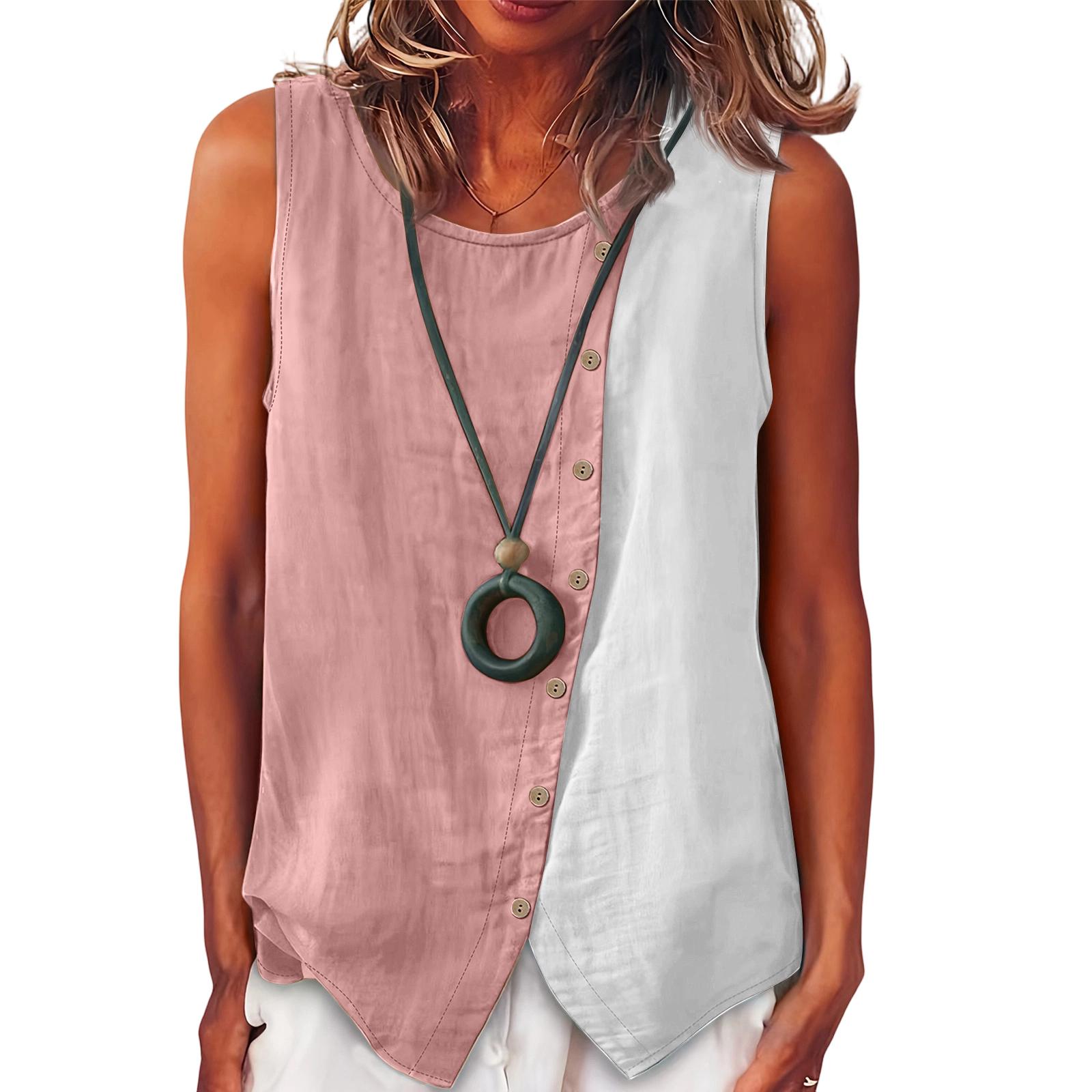 

Ladies Color Blocked Fashionable Temperament Elegant Round Neck Vest Top XL