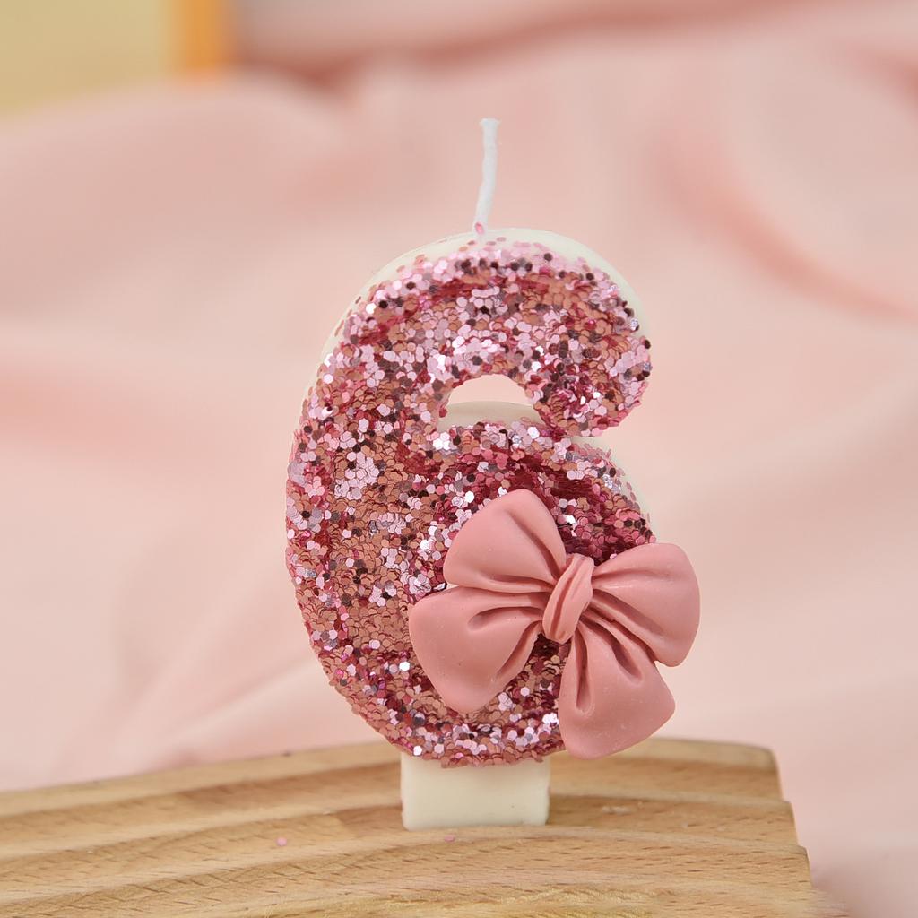 Pink bow color matching candle creative sequin anniversary digital birthday cake candle decoration candle jars with lidwholesale