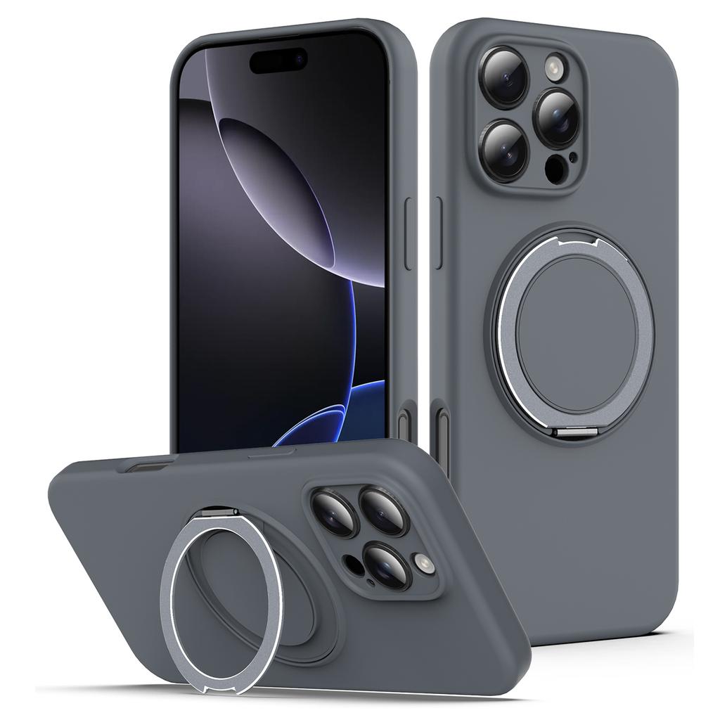 For iPhone 16 Pro Max Case Compatible with MagSafe Rotating Metal Kickstand PC + Silicone Phone Cover