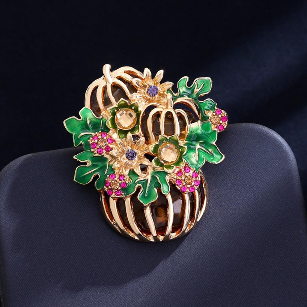 Halloween Pumpkin Brooch With Crystal Rhinestones For Costume Party Outfit Accessories And Festive Jewelry Decoration