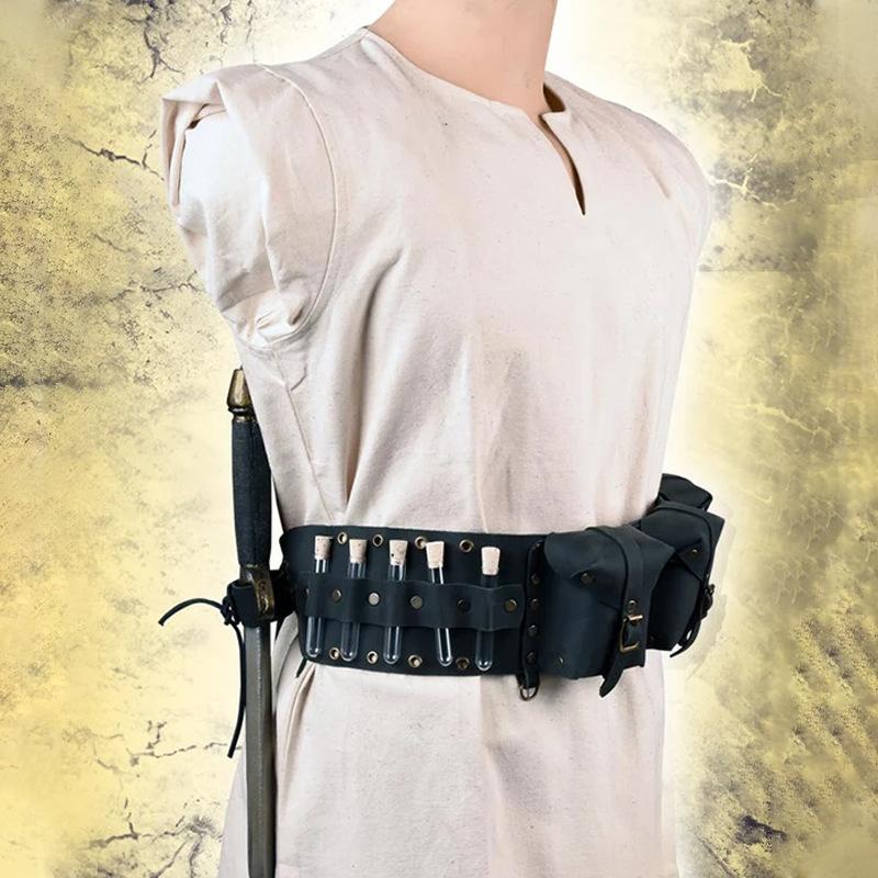 Medieval Steampunk Vintage Leather Belt Cosplay Knight Halloween Costume Accessories Fanny Pack