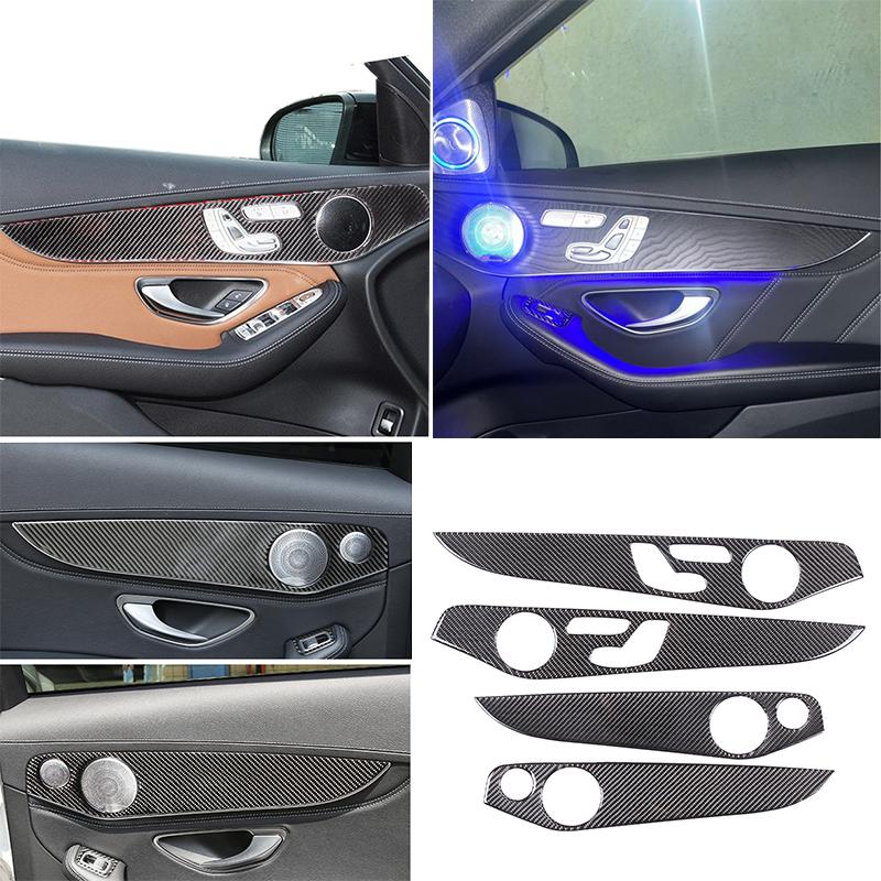 Soft Carbon Fiber For Mercedes Benz C GLC Class W205 2014- Interior Door Decoration Panel Cover Trims Car Accessories