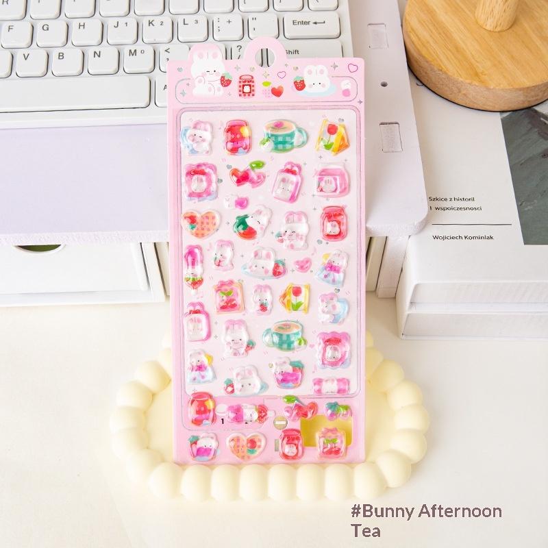 Cute Cartoon Animal 3D Crystal Drip Glue Relief Stickers Fun Aesthetic Stickers Diy Phone Case Diary Stationery Sticker Gift
