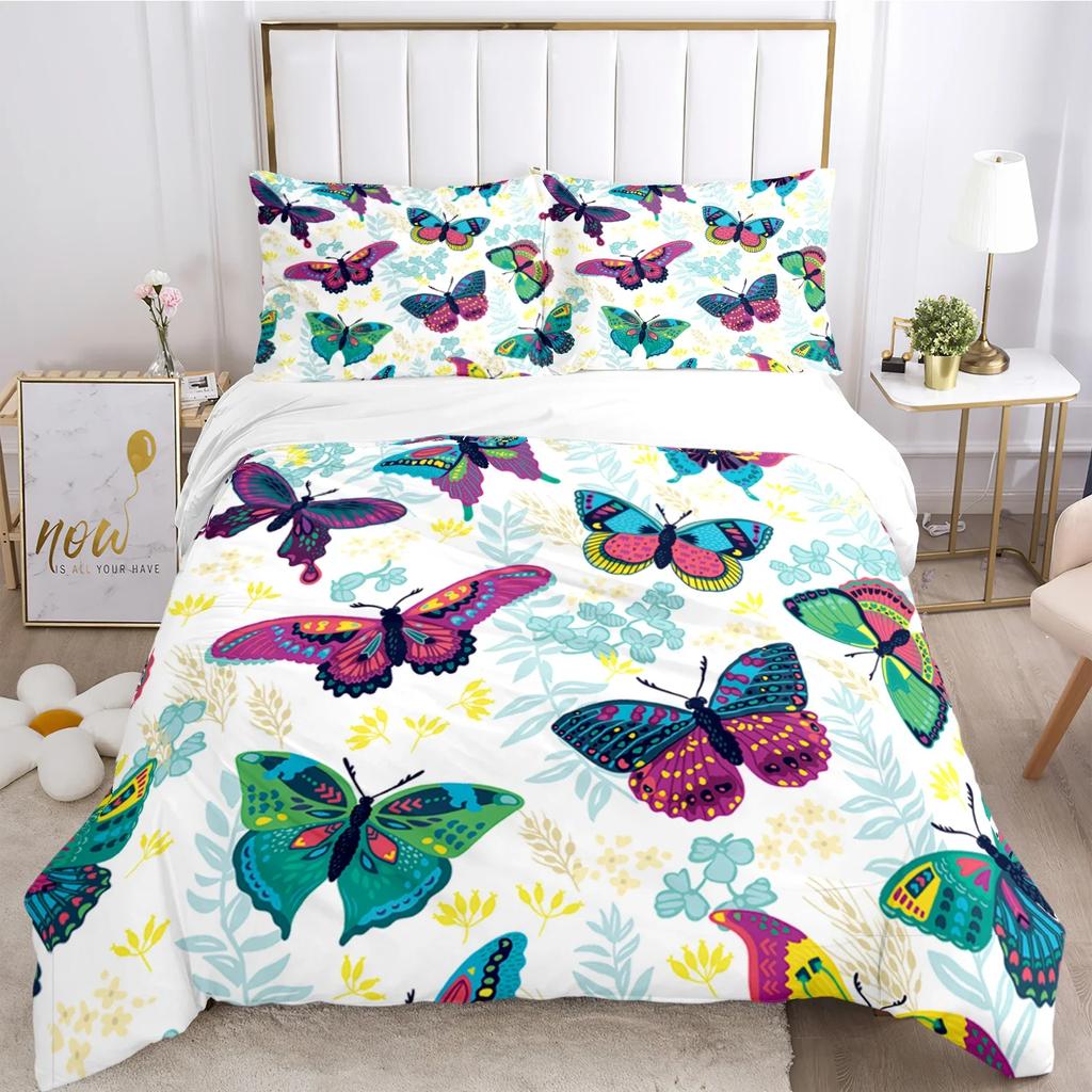 Cartoon Butterfly HD Print Polyester Bedding Sets Girl Kids or Adults for Beds Quilt Cover Pillowcase King Size  Bedding Set