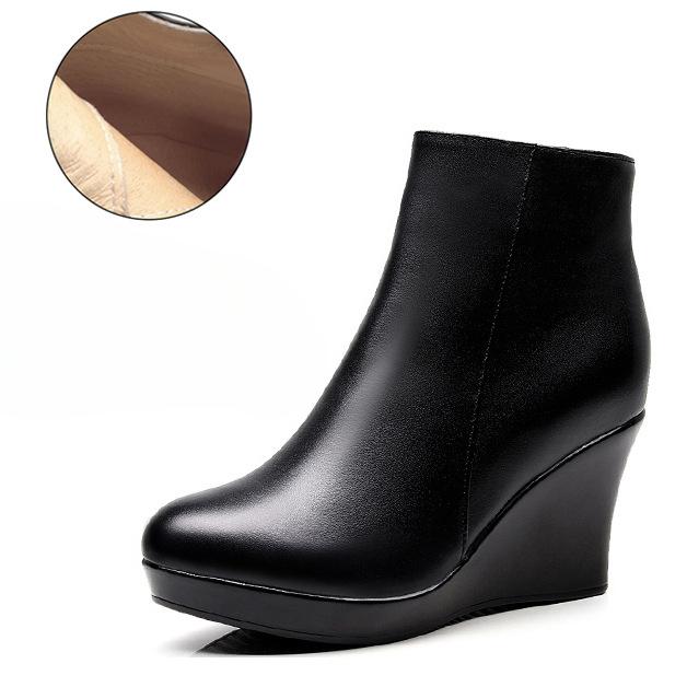 

8 см 10 см Маленький размер 33-41 Удобные осенне-зимние ботинки из натуральной кожи Туфли на танкетке на платформе Высокие каблуки Ботильоны для офиса 41
