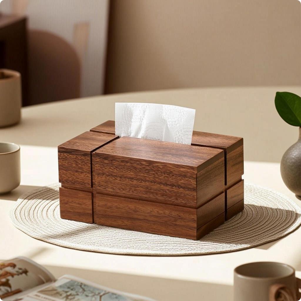 Holz-Taschentuchbox Massivholz Nussbaum Halter für Wohnzimmer, Büro, Nachttisch
