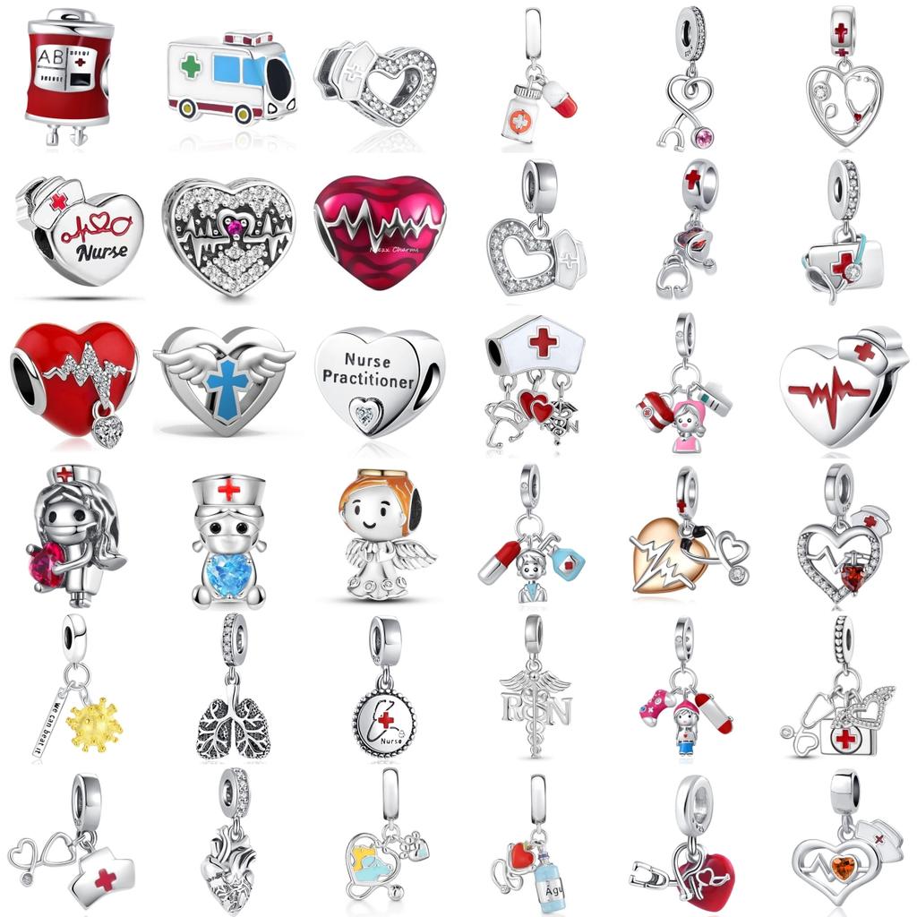 New Copper Charm Fit Original Bracelet Accessories Women Jewelry Medical Treatment Series Stethoscope Nurse Cap