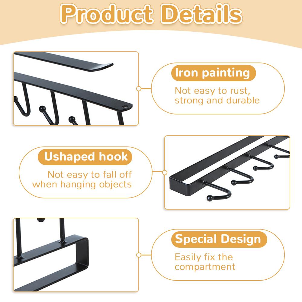 Traceless Hook Iron Cabinet Traceless Hook Six-Piece Storage Hanger Multi-Row Hook Wardrobe Kitchen Punch-free Storage Rack