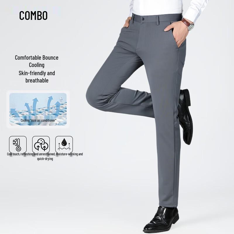 KangBo Men's Lightweight Straight-Leg Business Casual Trousers
