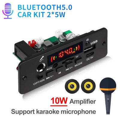 Placa Decodificadora MP3 Bluetooth Sem Fio 10W DC 5V Amplificador DIY Reprodutor MP3 para Carro Áudio Rádio FM Chamada Mãos Livres Gravação Suporte Microfone