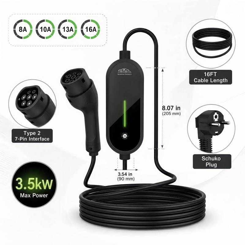A New Type of Electric Vehicle Charging Gun, Ev European Standard, Convenient On-Board Charging, Suitable for Home Use, with Adjustable Four-Level