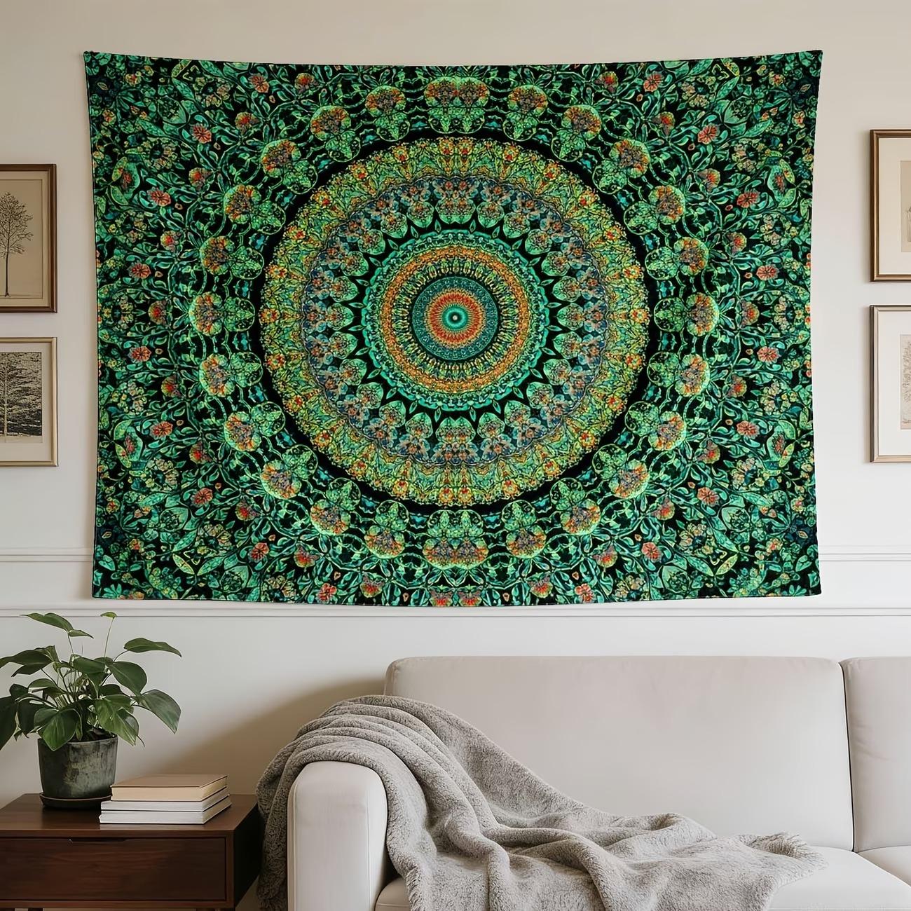 Vintage Bohemian Tapestry Green Floral Mandala Wall Hanging Home Decoration Dorm Room Aesthetic Boho Wall Decor Tapestry 100X70CM