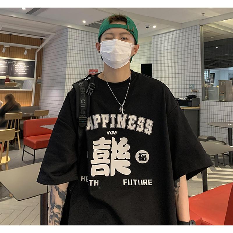 Pánská trička s krátkým rukávem dopis s grafickým potiskem trička s polovičním rukávem svetrové tričko ležérní tričko muž korejský ležérní retro topy s kulatým výstřihem