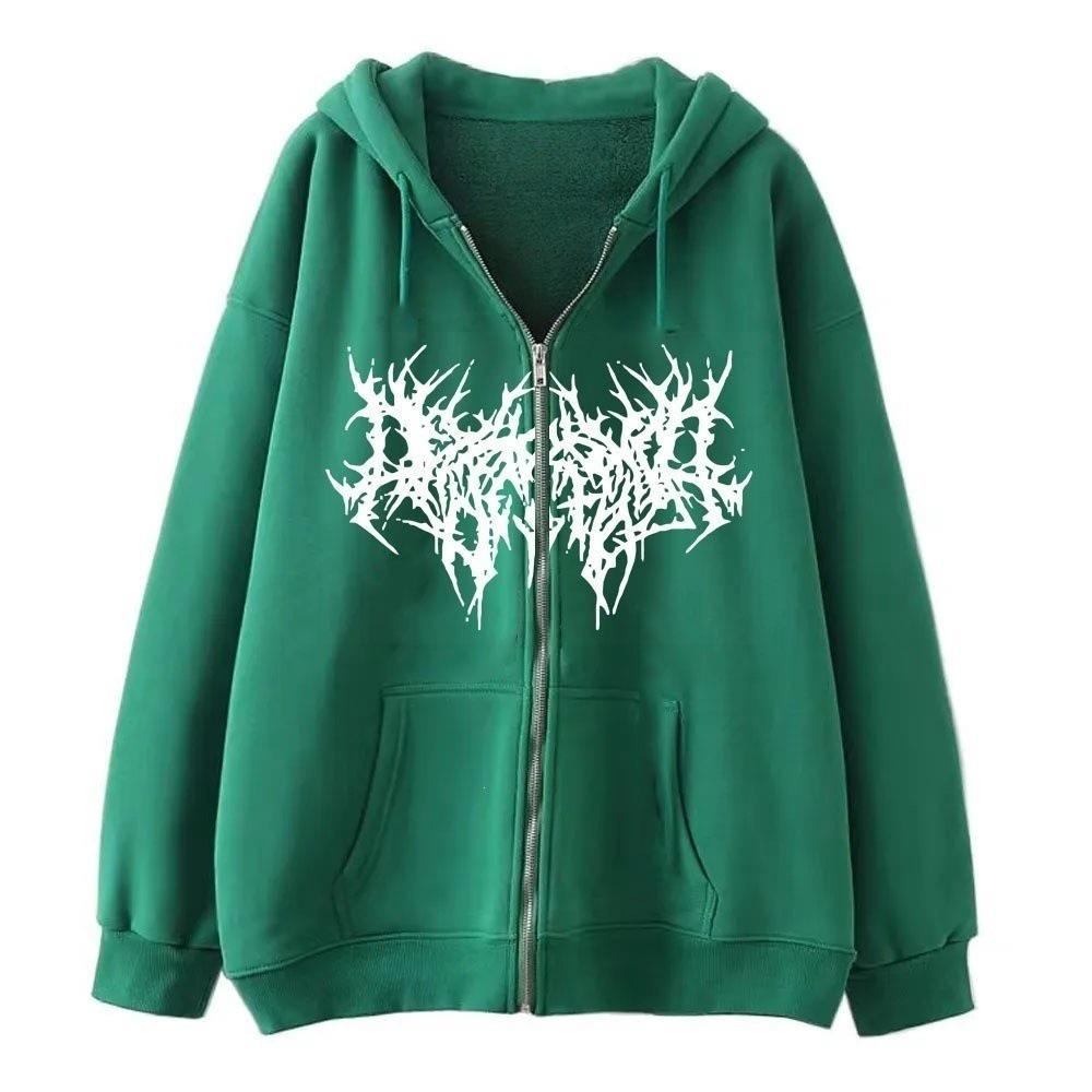 Gothic Style Pattern Zipper Hoodie Y2K European American Spring Autumn Men's Loose Sweatshirt
