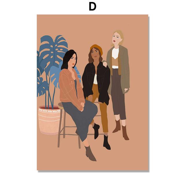 Solid Wood Frame Fashion Girl With Flower Woman Minimalist Wall Art Canvas Painting Nordic Home Decoration Posters And Prints Living Room Decor