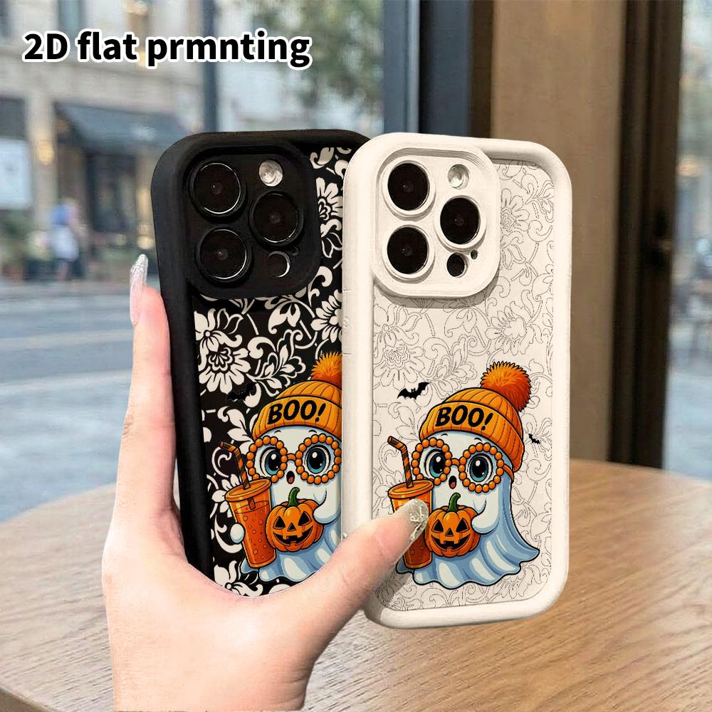 Phone Case: 2D flat design suitable for iPhone 18 17 16 15 14 13 Pro protective case, unisex, cute ghost BOO, Christmas and Halloween gift