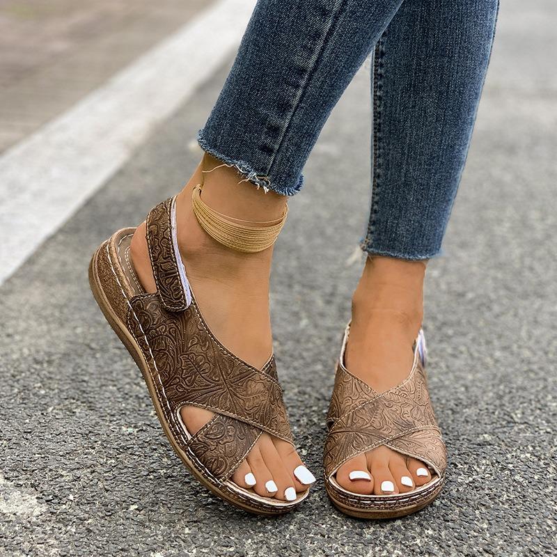 Plus Size Wedge Platform Sandals Summer Fish Mouth Velcro Beach Open Toe Sandals