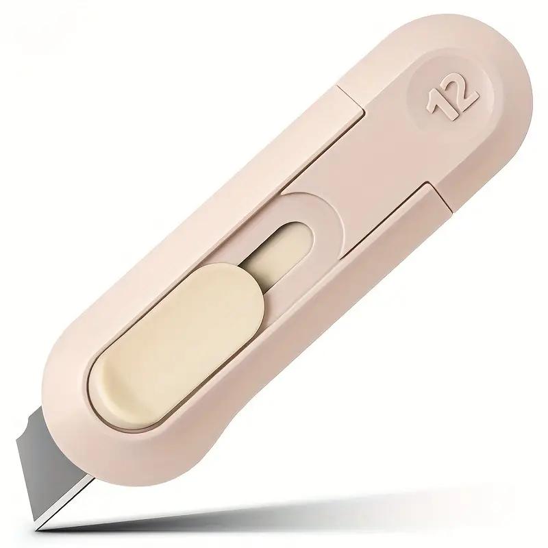 Canivete retrátil automático compacto e portátil equipado com lâmina afiada e durável. Ideal para artesanato, abertura de caixas e uso em escritório
