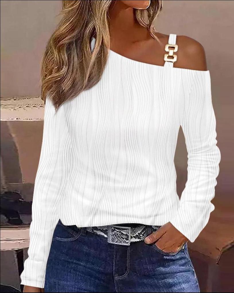 2026 Autumn Metal Buckle One-Shoulder Blouse for Women