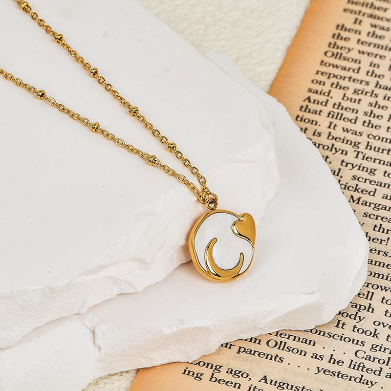 טיטניום פלדת טיטניום מעטפת לבנה ירח אהבה שרשרת תליון עגול