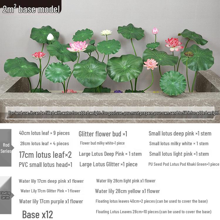 Duży sztuczny kwiat lotosu i liść do dekoracji stawu i jako rekwizyty do tańca, zielona łodyga