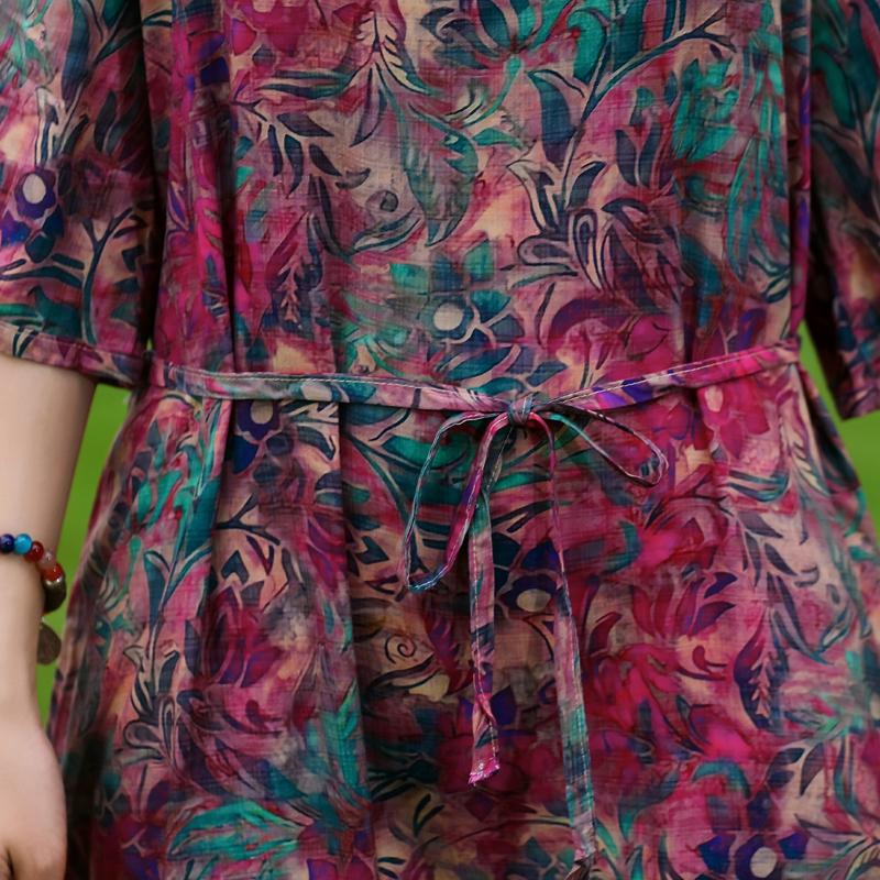 Women's Floral Print Maxi Dress, Tie Waist 3/4 Sleeve Casual Summer Dress (XL-5XL)