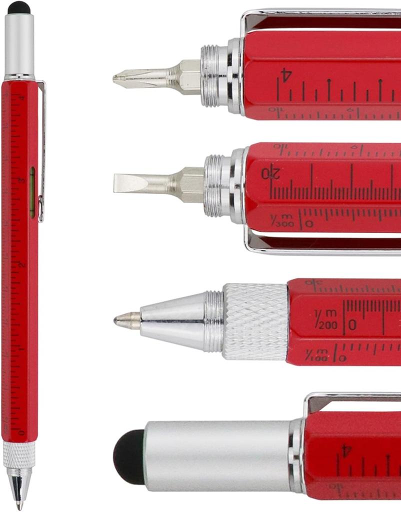 Gifts Multi Tech Tool Pen 6 In 1 Stylus Pen - Screwdriver Pen With Ruler, Levelgauge, Ballpoint Pen Black Ink (silver)